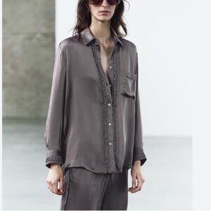 Zara Satin Effect embroidered Blouse limited edition
